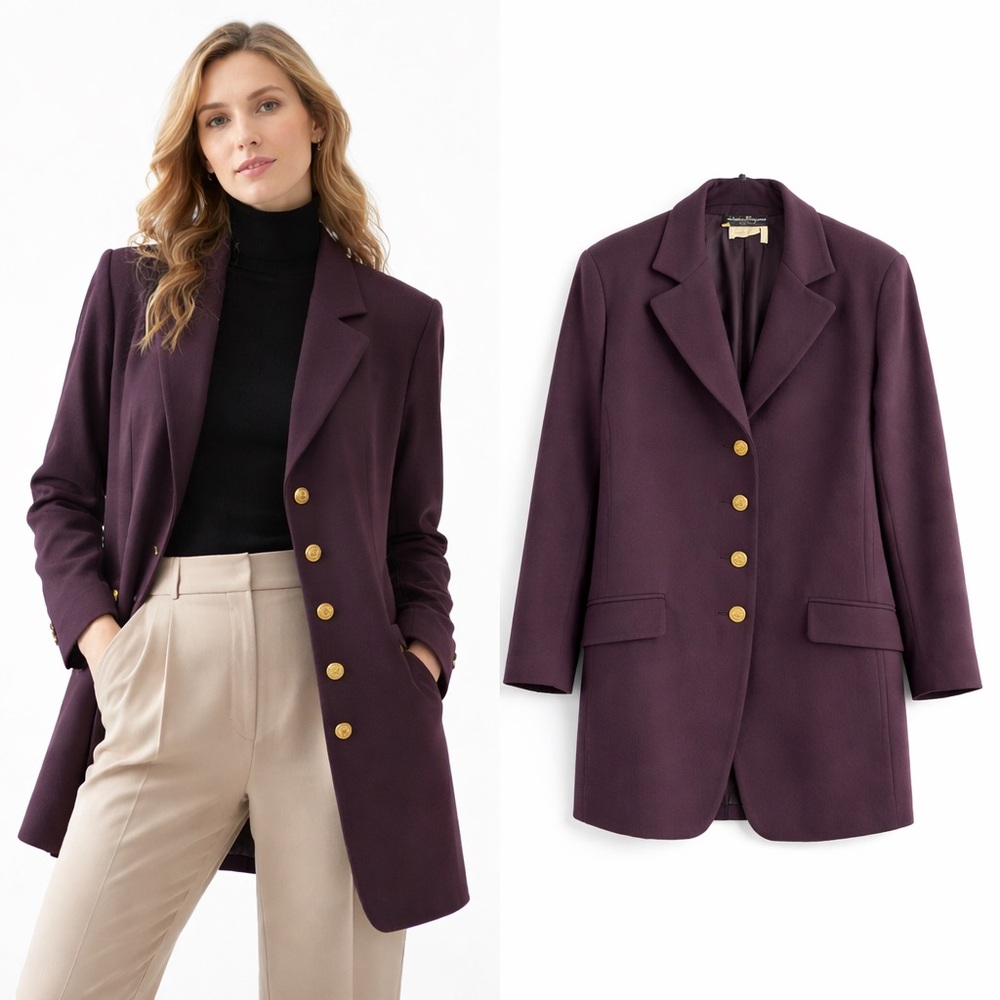 Salvatore Ferragamo Alpaca Wool Long Blazer Coat Made in‎ Italy IT 42 US Size S